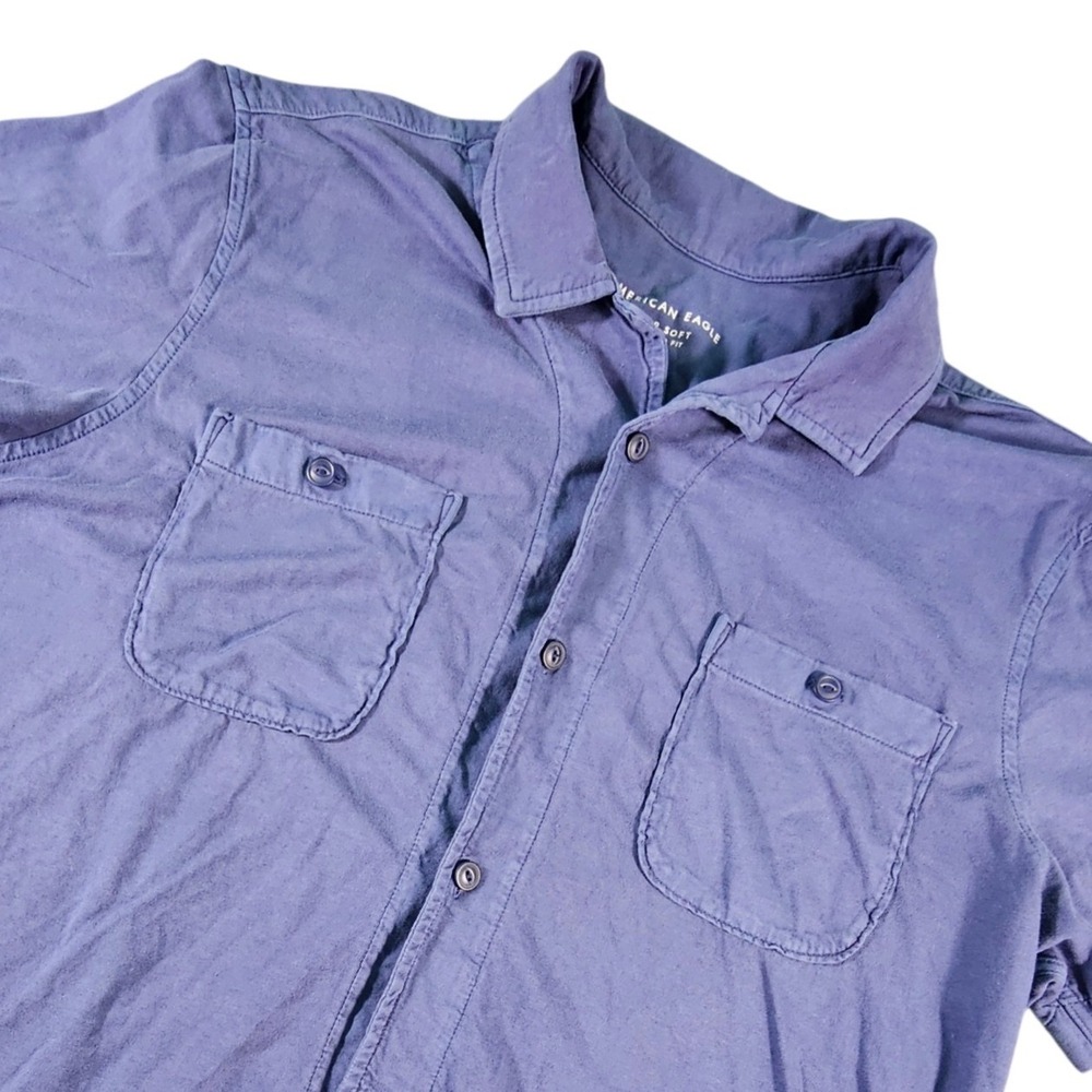 American‎ Eagle Super Soft Shirt Mens L Blue Short Sleeve Button Down Standard